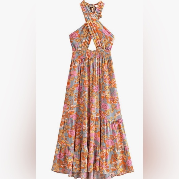 Zesica maxi floral halter dress.  Size XL - Picture 2 of 7